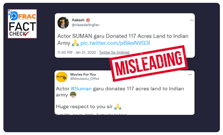 Fact Check: Did South Indian Actor Suman donate 117 Acres of Land for the Army?