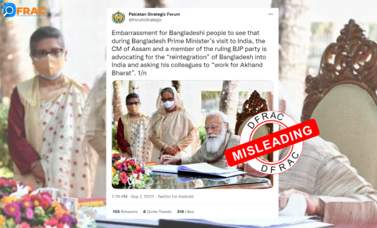 Pakistani Handle peddled misinformation on Bangladesh PM Hasina’s visit