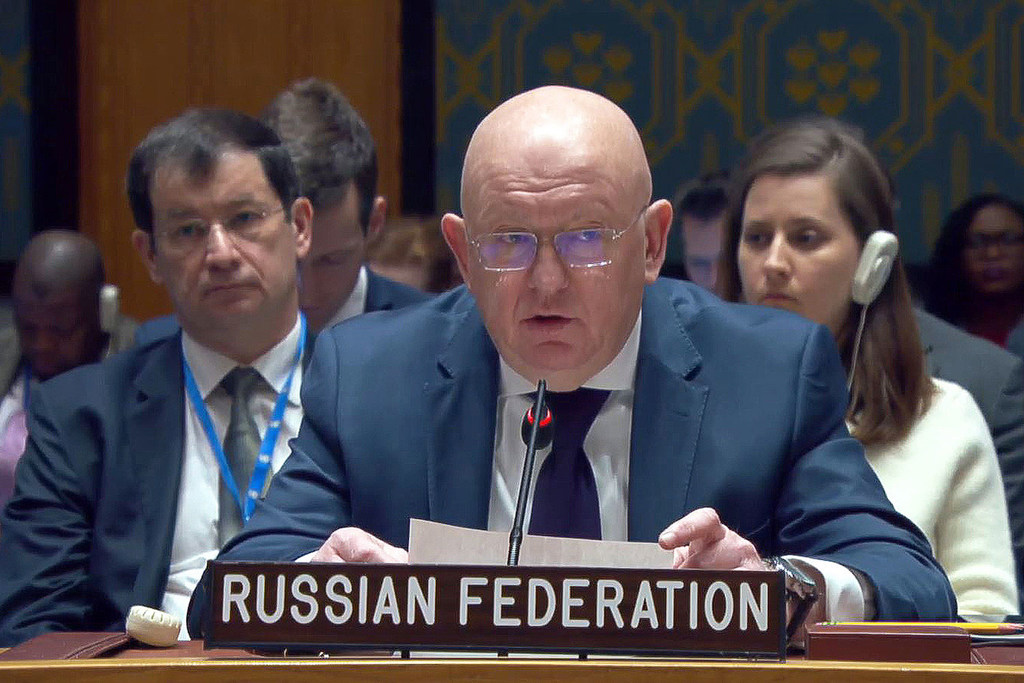 UN Photo | Ambassador Vassily Nebenzia, Permanent Representative of Russia to the UN, addresses the Security Council meeting on the situation in the Middle East, including the Palestinian question.