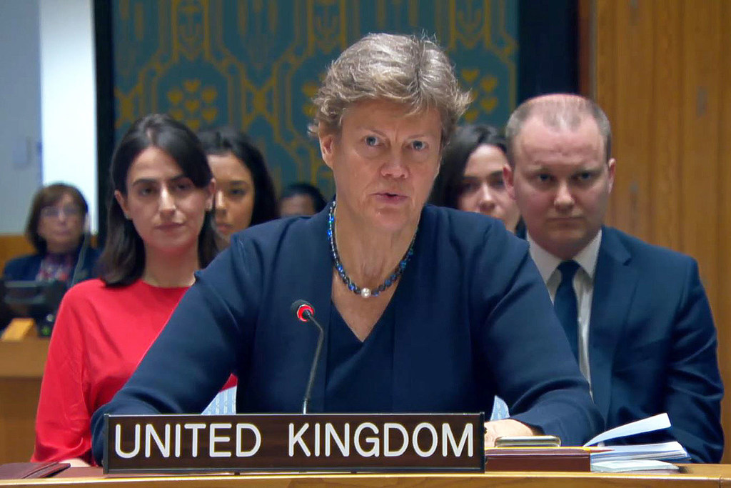 UN Photo | Ambassador Barbara Woodward, Permanent Representative of the United Kingdom to the UN, addresses the Security Council meeting on the situation in the Middle East, including the Palestinian question.