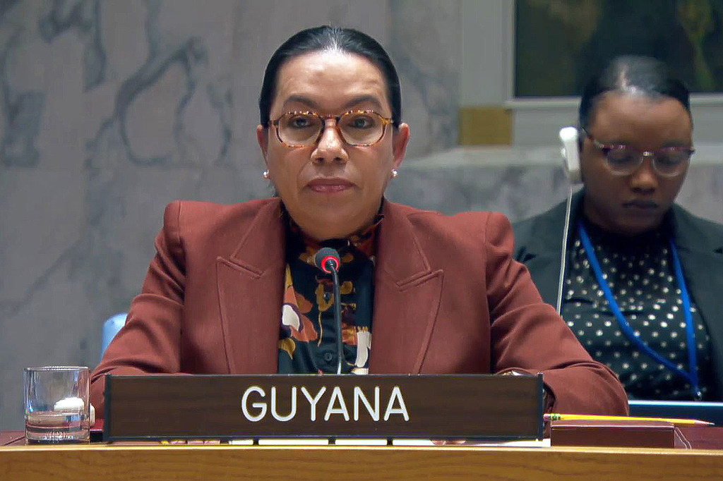 UN Photo | Ambassador Carolyn Rodrigues-Birkett, Guyana's Permanent Representative to the UN, addresses the Security Council meeting on the situation in the Middle East, including the Palestinian question.