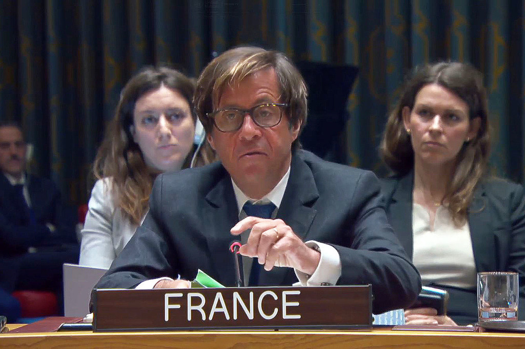 UN Photo | Ambassador Nicolas de Rivière, Permanent Representative of France to the UN, addresses the Security Council meeting on the situation in the Middle East, including the Palestinian question.