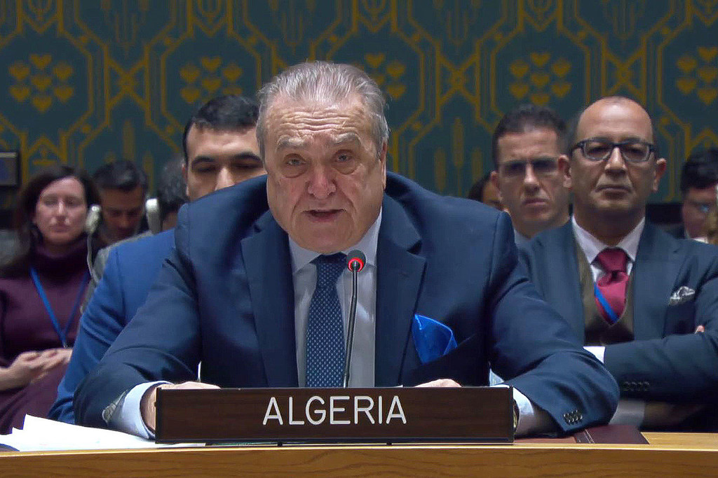 UN Photo | Ambassador Amar Benjama, Permanent Representative of Algeria to the UN, addressing the Security Council meeting on the situation in the Middle East, including the Palestinian question.