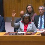 UN Photo Ambassador Linda Thomas-Greenfield, Permanent Representative of the United States to the UN, casts her abstention during voting on the resolution demanding an immediate ceasefire in Gaza for the month of Ramadan.