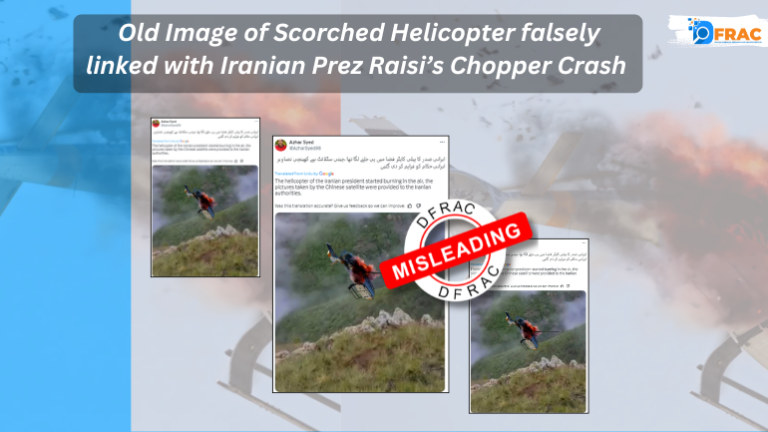 old image of scorched helicopter falsley linked Iranian prez helicopter crash