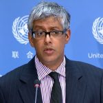 United Nations اقوام متحدہ کے نائب ترجمان فرحان حق نیویارک میں صحافیوں سے بات کر رہے ہیں۔