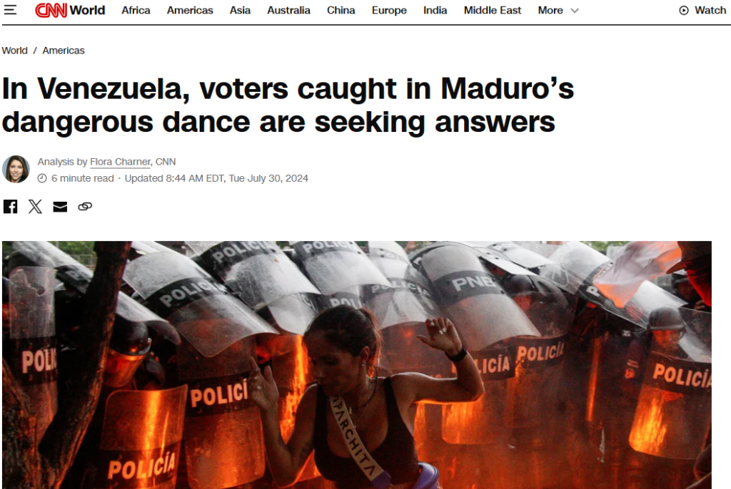A screenshot of a report by CNN on anti-Maduro protest in Venezuela.
