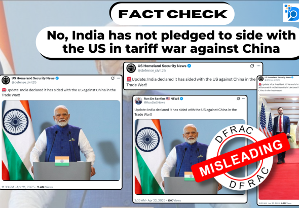 No, India has not pledged to side with the US in tariff war against China