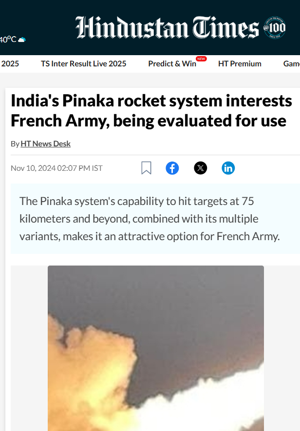 A tweet from the Twitter account 'Tactical Tribune' falsely claims that France has rejected India's Pinaka Rocket System due to dissatisfaction with its performance and specifications. The tweet, dated April 21, 2025, includes a collage image showing a military rocket launch with a red 'X' marked over the Pinaka launcher, implying rejection. Also featured is a photo of French President Emmanuel Macron and a screenshot of a supposed news headline suggesting France is prioritizing its own artillery development. The tweet includes Indian and French flags and emojis representing rejection. The post has garnered significant engagement with over 1,300 views. This image and claim have been labeled as misleading by fact-checkers.