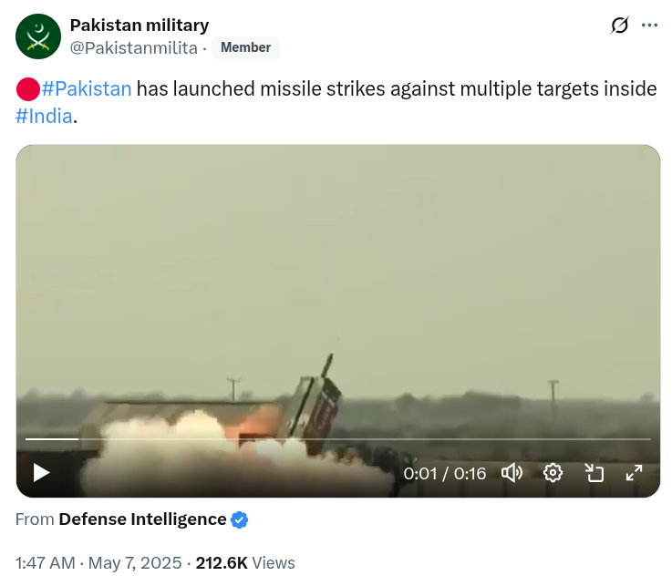A user named, Pakistan military (@Pakistanmilita) has shared this video with a caption, “Pakistan has launched missile strikes against targets inside India.”