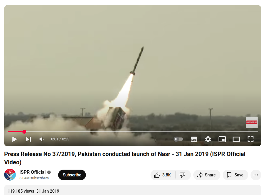 It is the video published on January 31, 2019 by ISPR Official YouTube channel. This is the same video which is going viral online. This shows Pakistan testing Nasr Missile in early 2019.