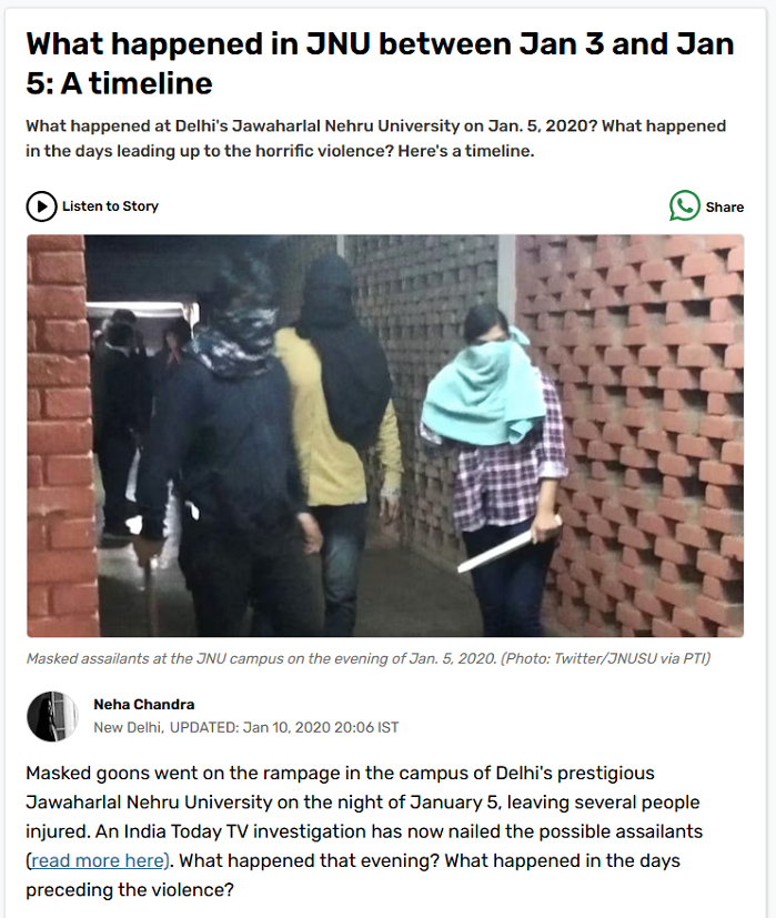 A news report from India Today, published on January 10, 2025, gave a comprehensive timeline of all events that happened in the campus of JNU.